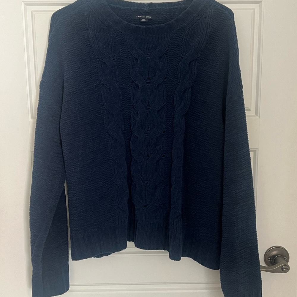 American Eagle Outfitters Deep Blue Cable Knit Sweater